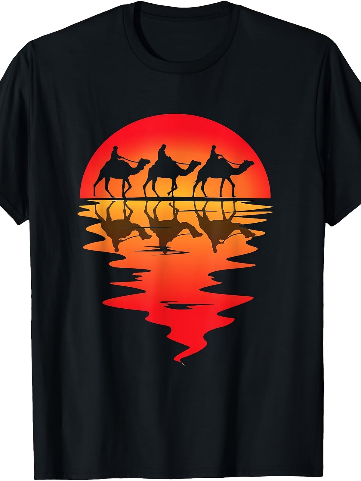 Men's & Women's Retro Vintage Rider T-Shirt - Arabic Desert Round Neck Tee, Machine Washable Suitable for Beach Vacation, Outdoor Travel, Casual Wear, - with Arabic Cultural Print