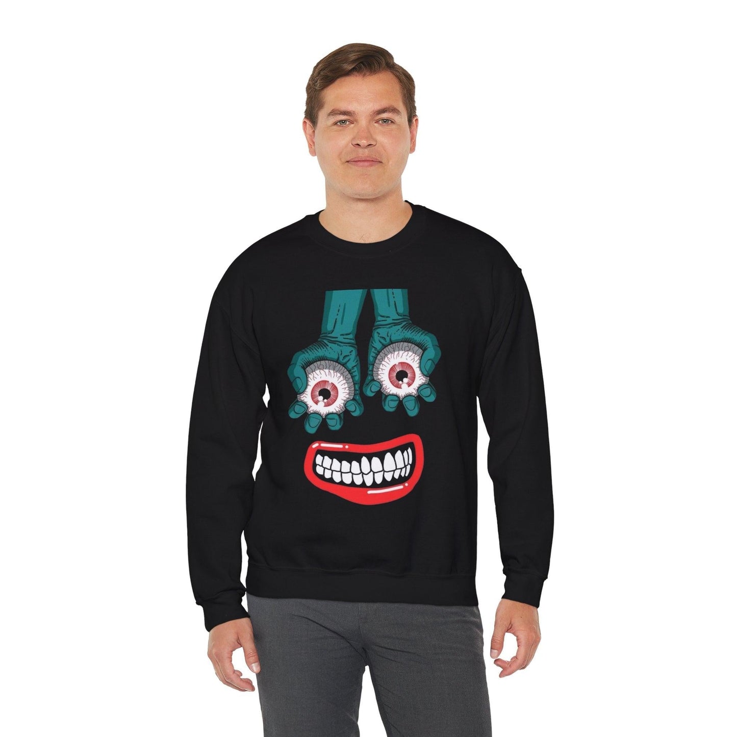 Quirky Monster Eyes Sweatshirt, Fun Graphic To[, Casual Wear, Gift for Friends, Halloween Shirt, Graphic Sweatshirt