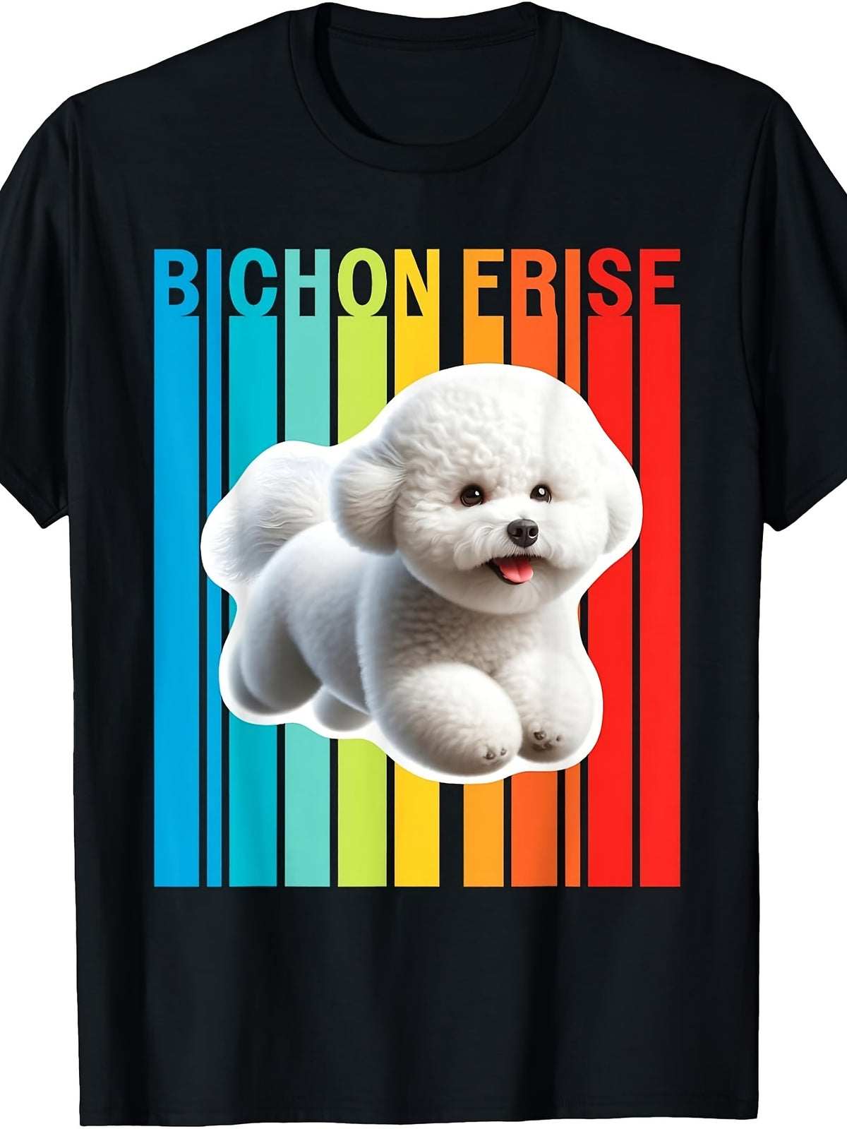 Vintage Retro Style, Men's And Women's T-Shirt, Bichon Frise Dog Rainbow Stripes Graphic, Summer Casual Wear