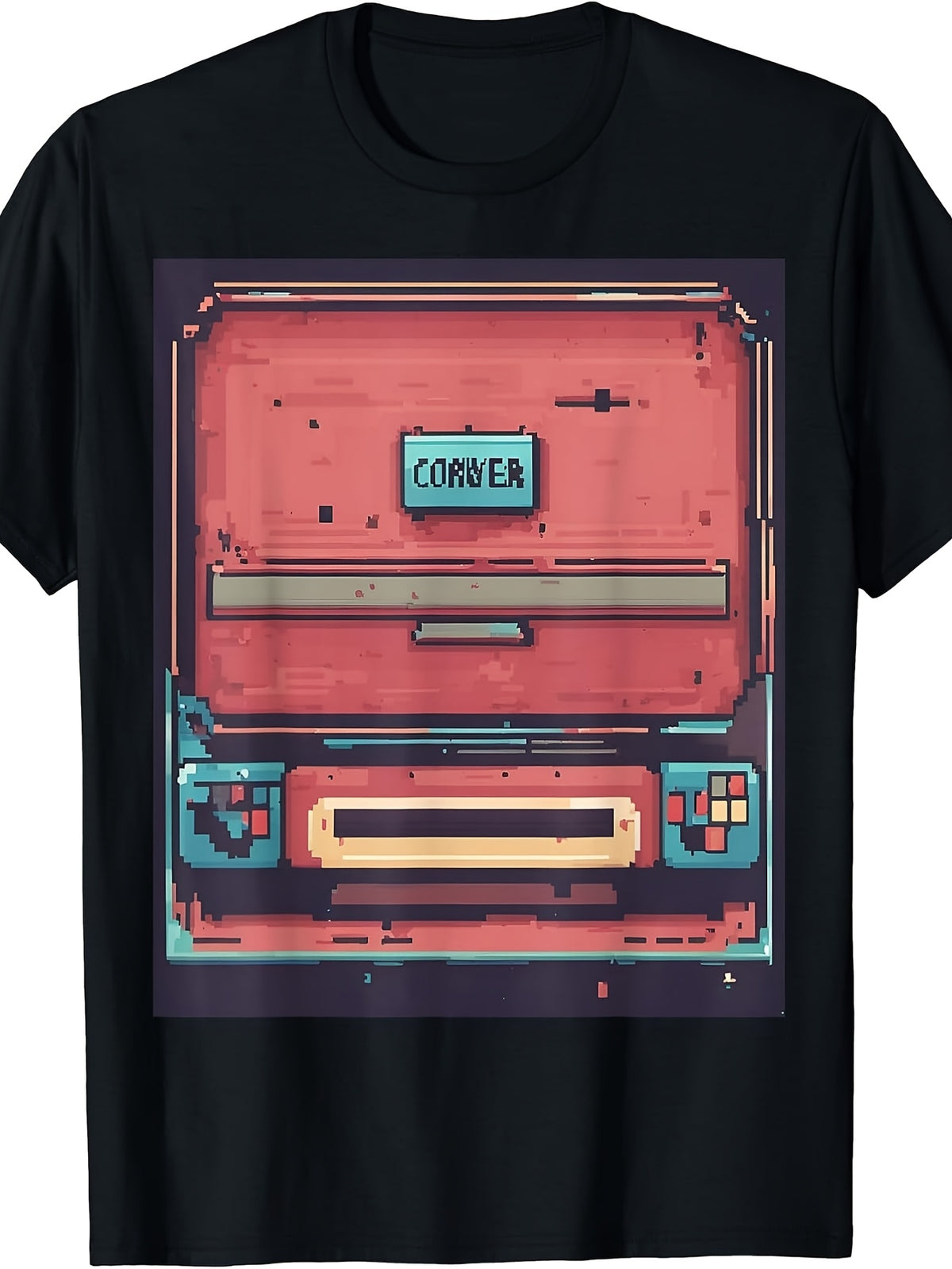 Retro Pixel Art, Men'S And Women'S T-Shirt, Vintage Red Console with Cover Text Design, Casual Summer Wear