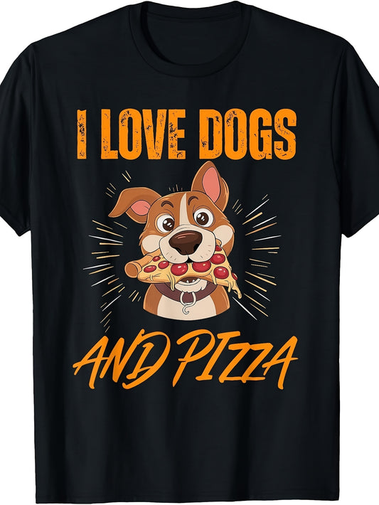 Men's And Women's T-Shirt, Funny Cartoon Dog Eating Pizza Graphic Tee, Casual Summer Wear