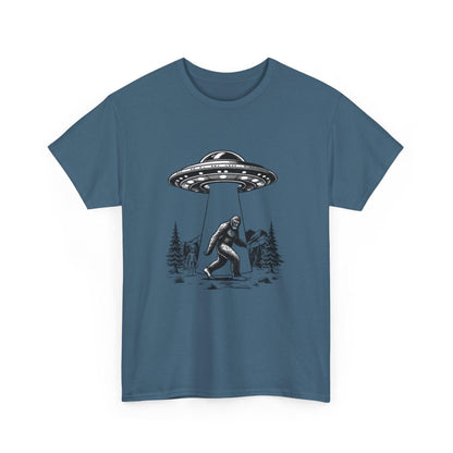 Alien and Big Foot Unisex T-shirt, Sci-Fi Graphic Tee, UFO Lover Shirt, Mythical Creature Top, Extraterrestrial Apparel