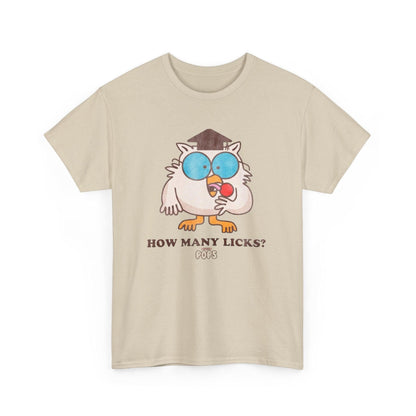 Funny How Many Licks Tootsie Owl Unisex Heavy Cotton Tee - Hoot, Quirky Bird Shirt, Humorous Animal Lover Gift, Casual Short Sleeve Top,