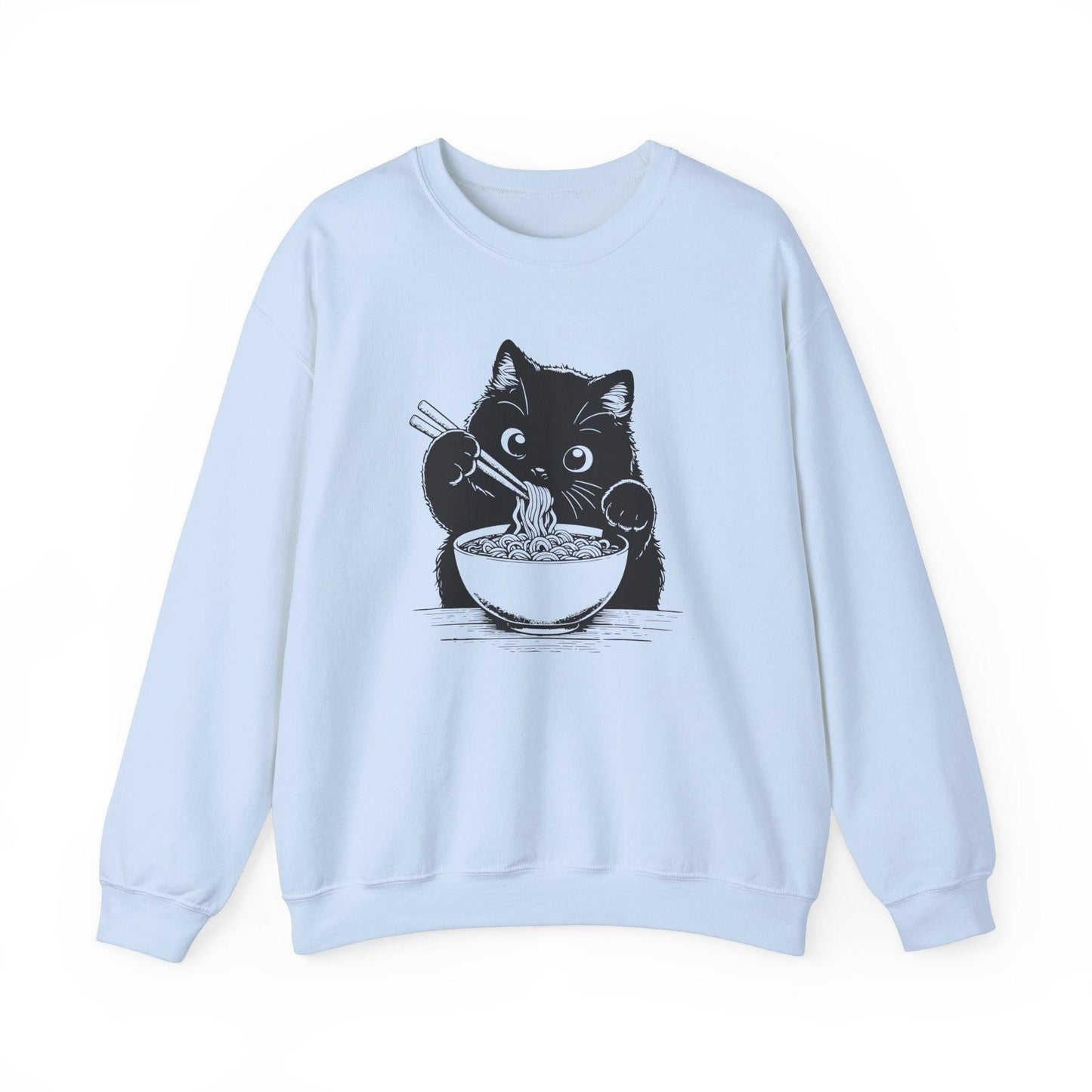 Cute Cat Eating Ramen Sweatshirt, Funny Cat Lover Gift, Cozy Jumper, Kawaii Pullover, Cat Lady Sweatshirt, Japanese Noodle Lover