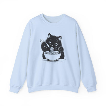 Cute Cat Eating Ramen Sweatshirt, Funny Cat Lover Gift, Cozy Jumper, Kawaii Pullover, Cat Lady Sweatshirt, Japanese Noodle Lover
