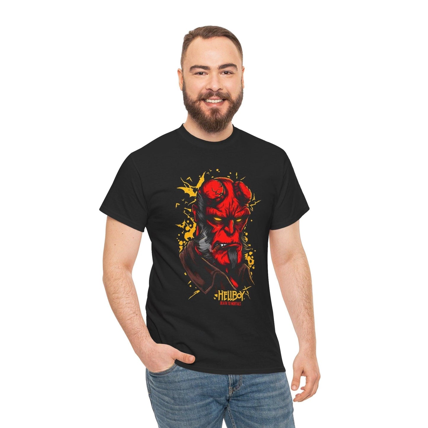Hellboy Unisex Heavy Cotton Tee, Cool Comic Book Graphic T-Shirt, Movie Fan Gift, Superhero Costume Cosplay Top, Casual Tee Shirt