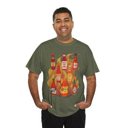 Spicy Hot Sauce Lover's Unisex Heavy Cotton Tee, Funny Hot Sauce Graphic T-Shirt, Foodie Gift, BBQ Party Attire, Casual Wear, Festival Shirt