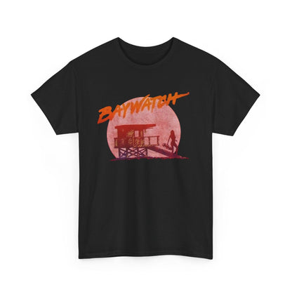 Vintage Baywatch T-Shirt, Retro 90s Lifeguard Sunset Graphic, Oversized Boxy Fit Cotton Tee, Sun-Bleached Aesthetic Streetwear