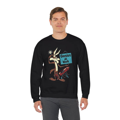 Genius at Work Sweatshirt, Wile E Coyote Inspired, Looney Tunes, Cartoon, Funny Animal, Crewneck Jumper