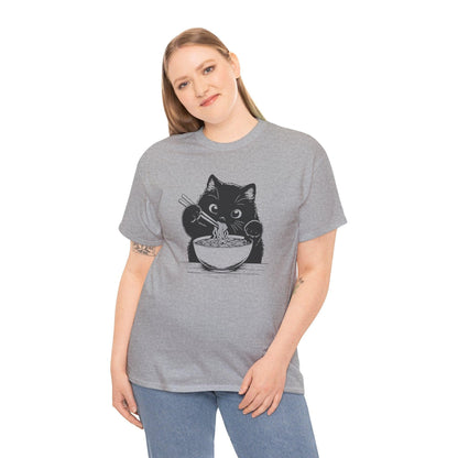 Cute Black Cat Eating Ramen T-Shirt, Cat Lover Tee, Funny Cat Shirt, Kawaii Kitty Top, Unisex Graphic Tee