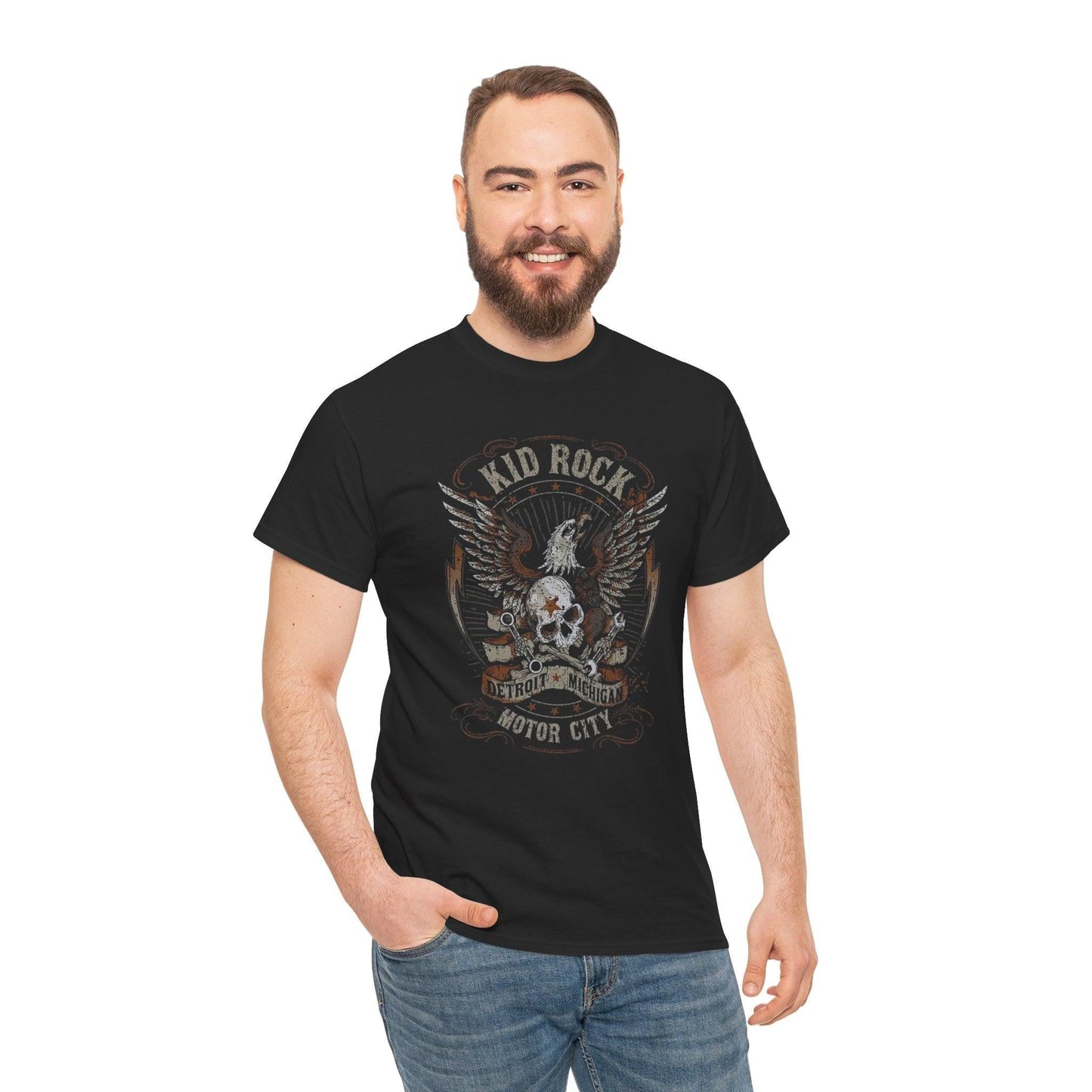Kid Rock Motor City Unisex Heavy Cotton Tee, Black Rock T-Shirt, Music Fan Apparel, Gift for Concert Goers, Rock and Roll Outfit, Casual