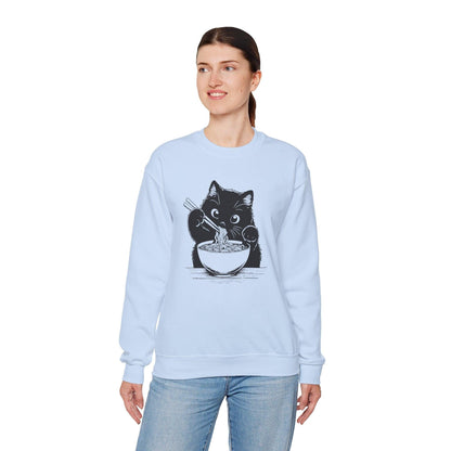 Cute Cat Eating Ramen Sweatshirt, Funny Cat Lover Gift, Cozy Jumper, Kawaii Pullover, Cat Lady Sweatshirt, Japanese Noodle Lover