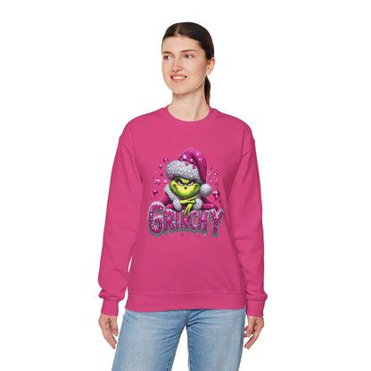Pink Rhinestone Grinchy Sweatshirt, Holiday Crewneck Jumper, Christmas Sweater,