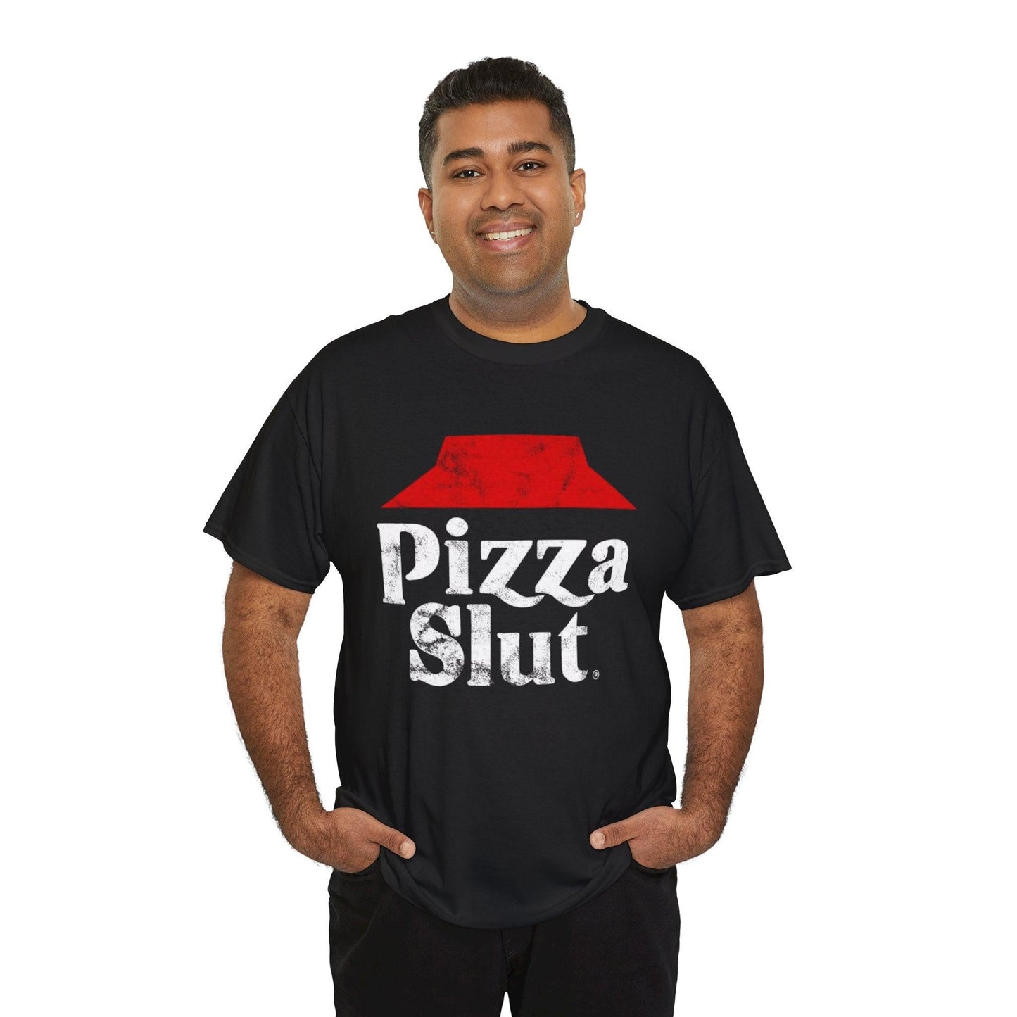 Funny Pizza Slut Unisex Heavy Cotton Tee, Pizza Lover T-Shirt, Foodie Shirt, Humorous Tee, Sarcastic Graphic Tee