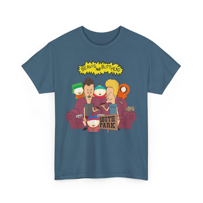 Funny Cartoon Mashup Unisex Heavy Cotton Tee, Beavis and Butthead South Park Shirt, Graphic Tee, TV Show Gift, Pop Culture Clothing, Adult