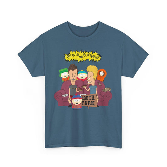 Funny Cartoon Mashup Unisex Heavy Cotton Tee, Beavis and Butthead South Park Shirt, Graphic Tee, TV Show Gift, Pop Culture Clothing, Adult