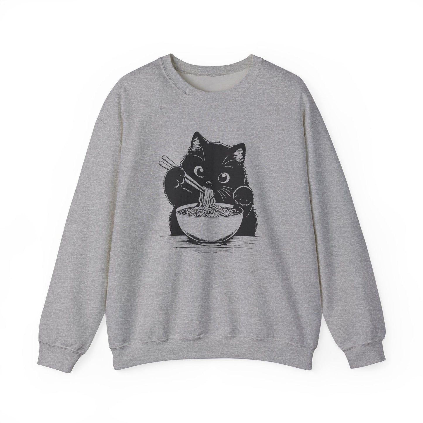 Cute Cat Eating Ramen Sweatshirt, Funny Cat Lover Gift, Cozy Jumper, Kawaii Pullover, Cat Lady Sweatshirt, Japanese Noodle Lover
