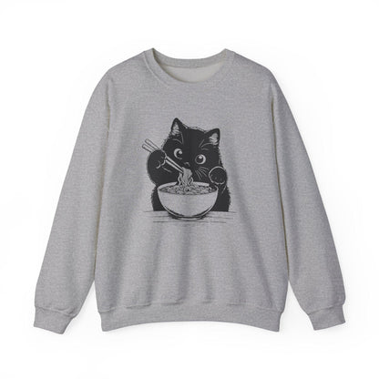 Cute Cat Eating Ramen Sweatshirt, Funny Cat Lover Gift, Cozy Jumper, Kawaii Pullover, Cat Lady Sweatshirt, Japanese Noodle Lover