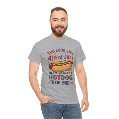 American Flag 4th of July Hotdog Unisex Heavy Cotton Tee - Patriotic Independence Day Shirt, BBQ Graphic Tshirt, USA July Fourth Apparel,