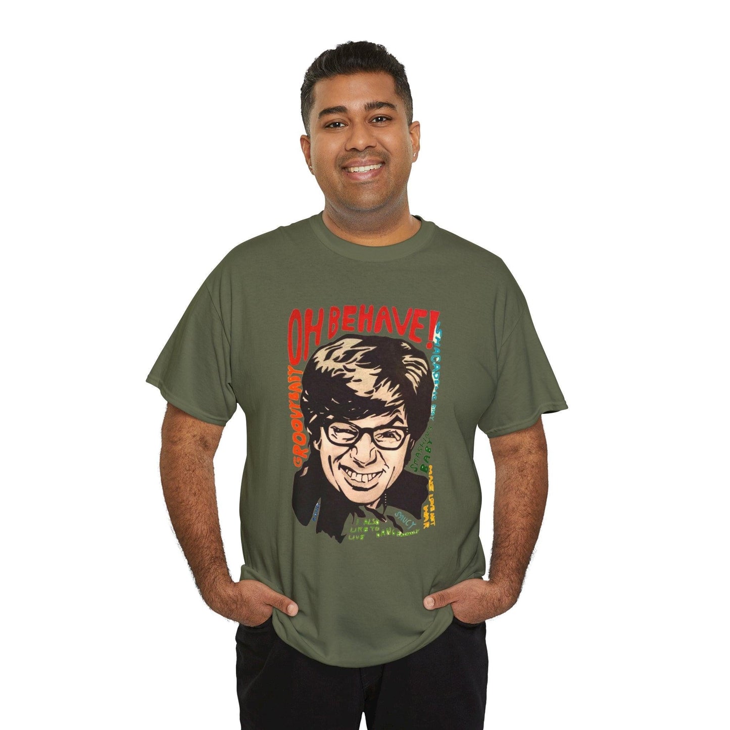Retro Austin Powers Unisex Heavy Cotton Tee - Funny Graphic Shirt, Vintage Style, Gift for Movie Fans, Casual Wear, Humor Apparel