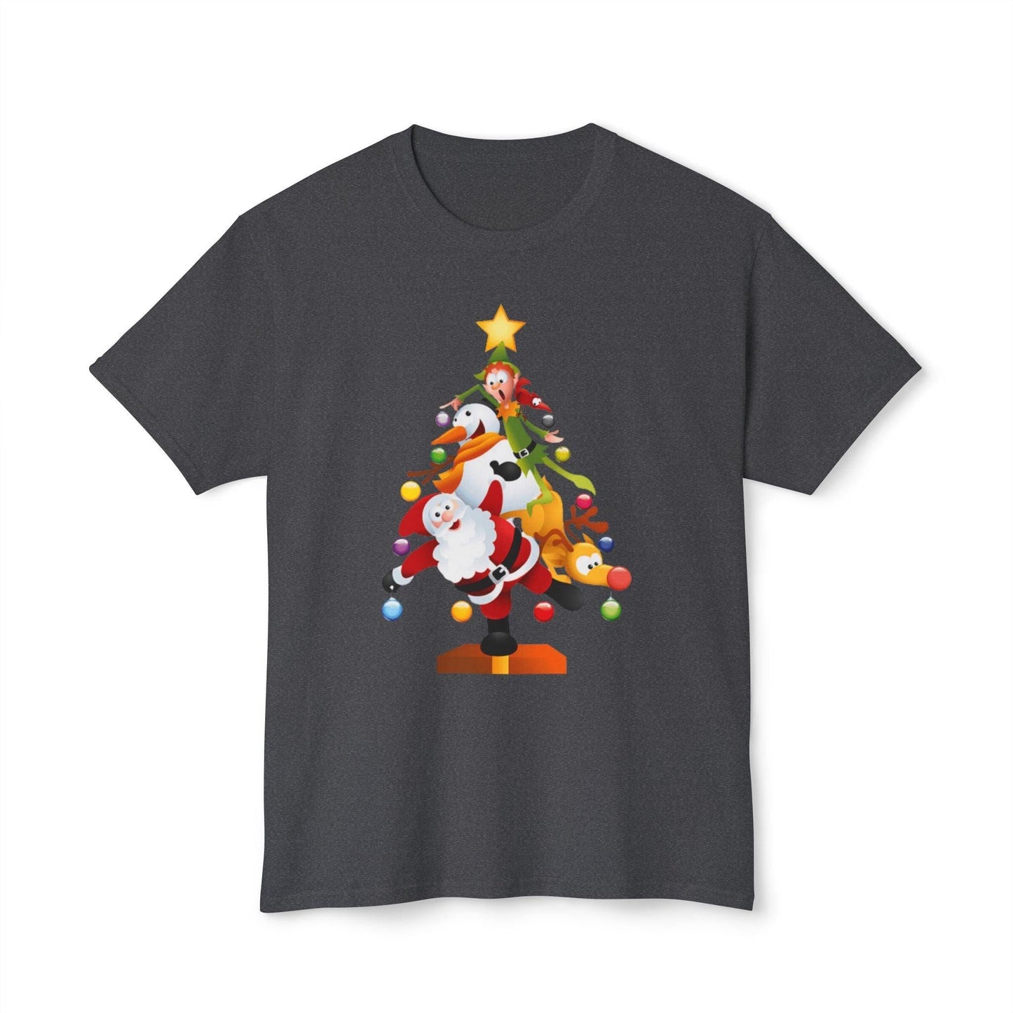 Christmas Trio Unisex T-Shirt with Santa, Snowman, and Elf Design