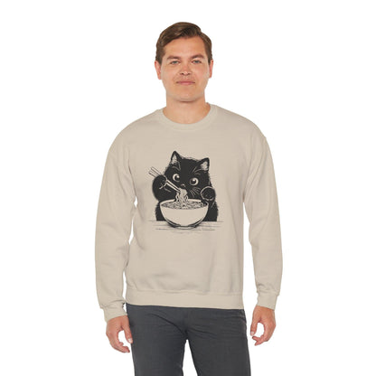 Cute Cat Eating Ramen Sweatshirt, Funny Cat Lover Gift, Cozy Jumper, Kawaii Pullover, Cat Lady Sweatshirt, Japanese Noodle Lover