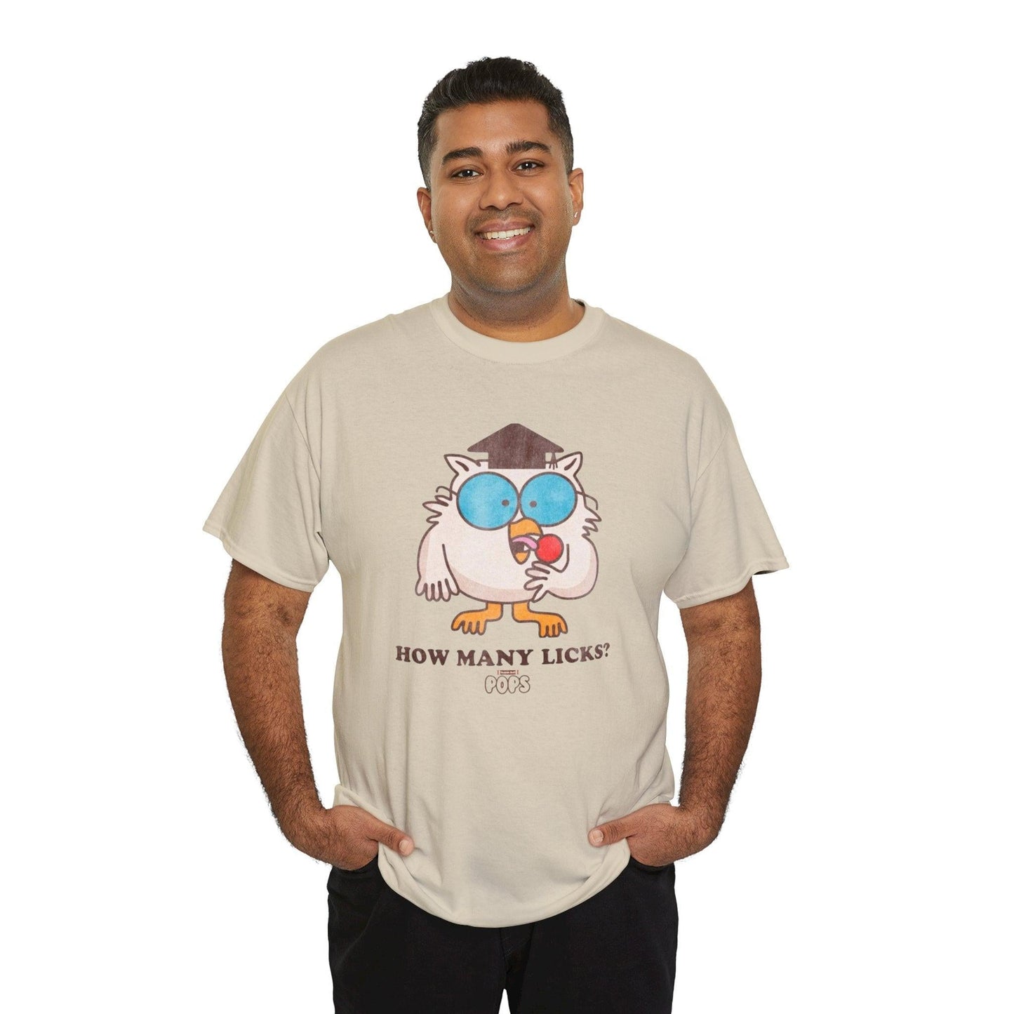 Funny How Many Licks Tootsie Owl Unisex Heavy Cotton Tee - Hoot, Quirky Bird Shirt, Humorous Animal Lover Gift, Casual Short Sleeve Top,