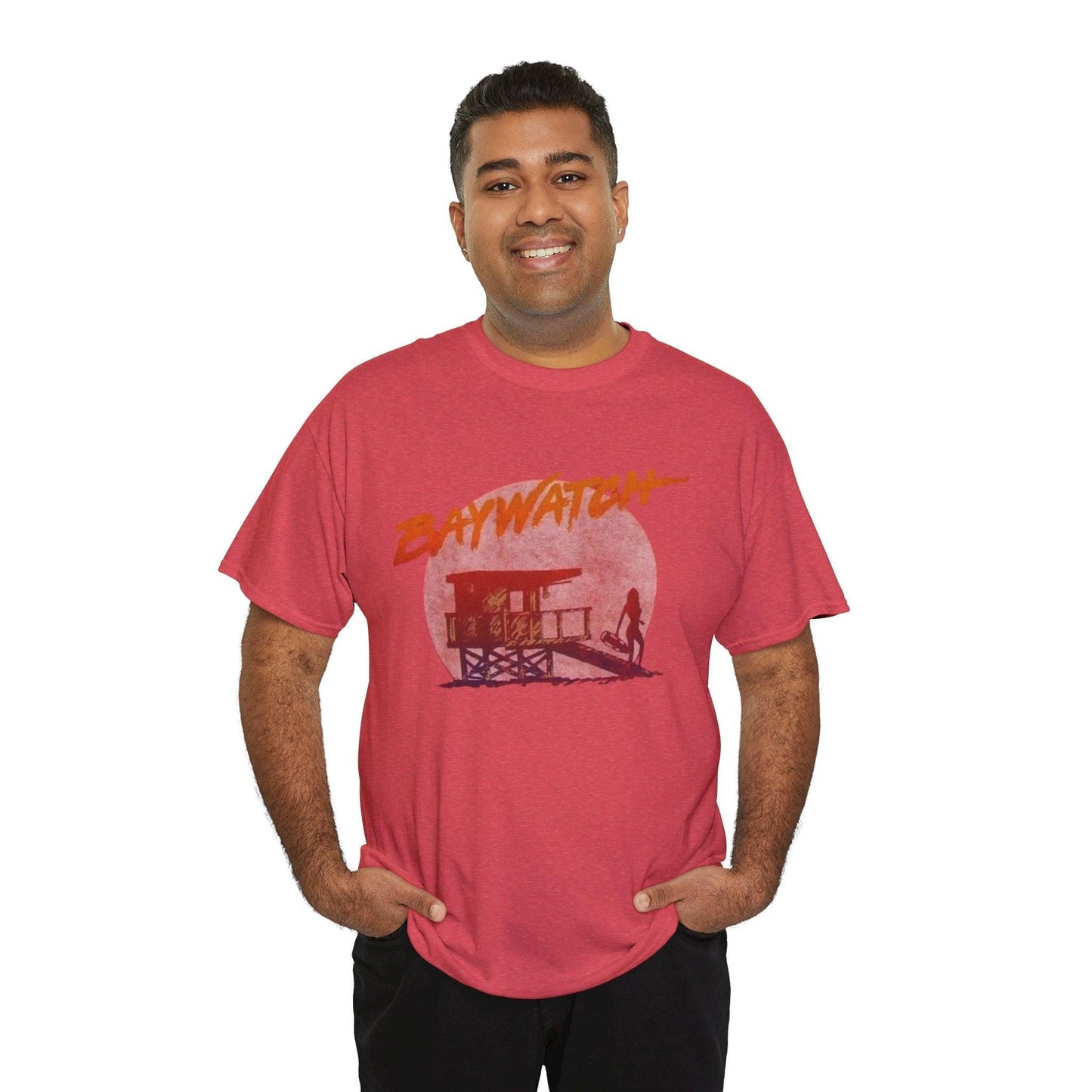 Vintage Baywatch T-Shirt, Retro 90s Lifeguard Sunset Graphic, Oversized Boxy Fit Cotton Tee, Sun-Bleached Aesthetic Streetwear