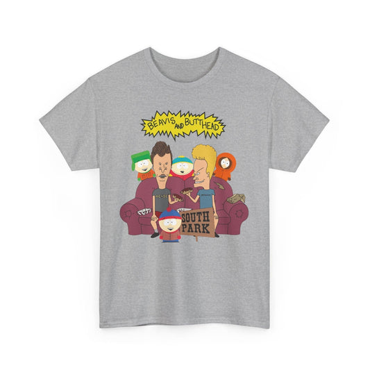 Funny Cartoon Mashup Unisex Heavy Cotton Tee, Beavis and Butthead South Park Shirt, Graphic Tee, TV Show Gift, Pop Culture Clothing, Adult