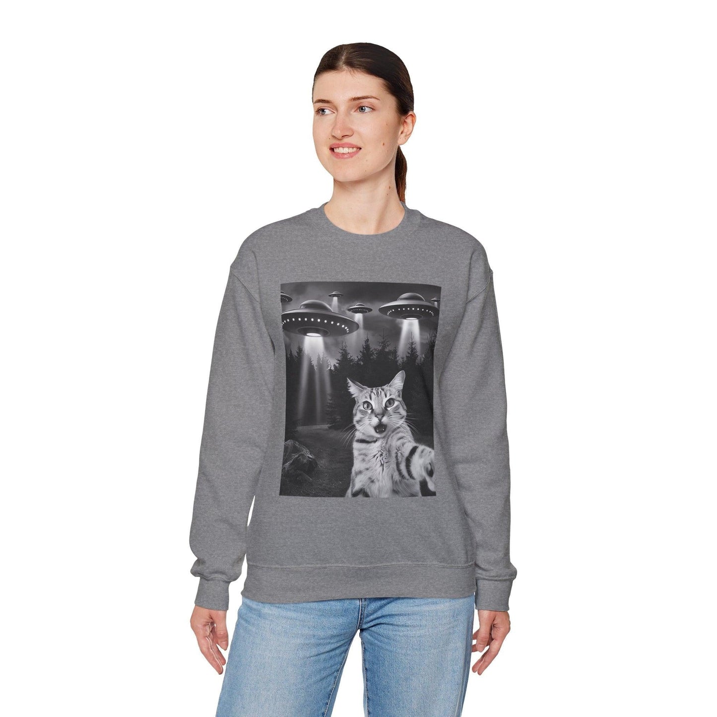 Selfie Cat with UFO Sweatshirt