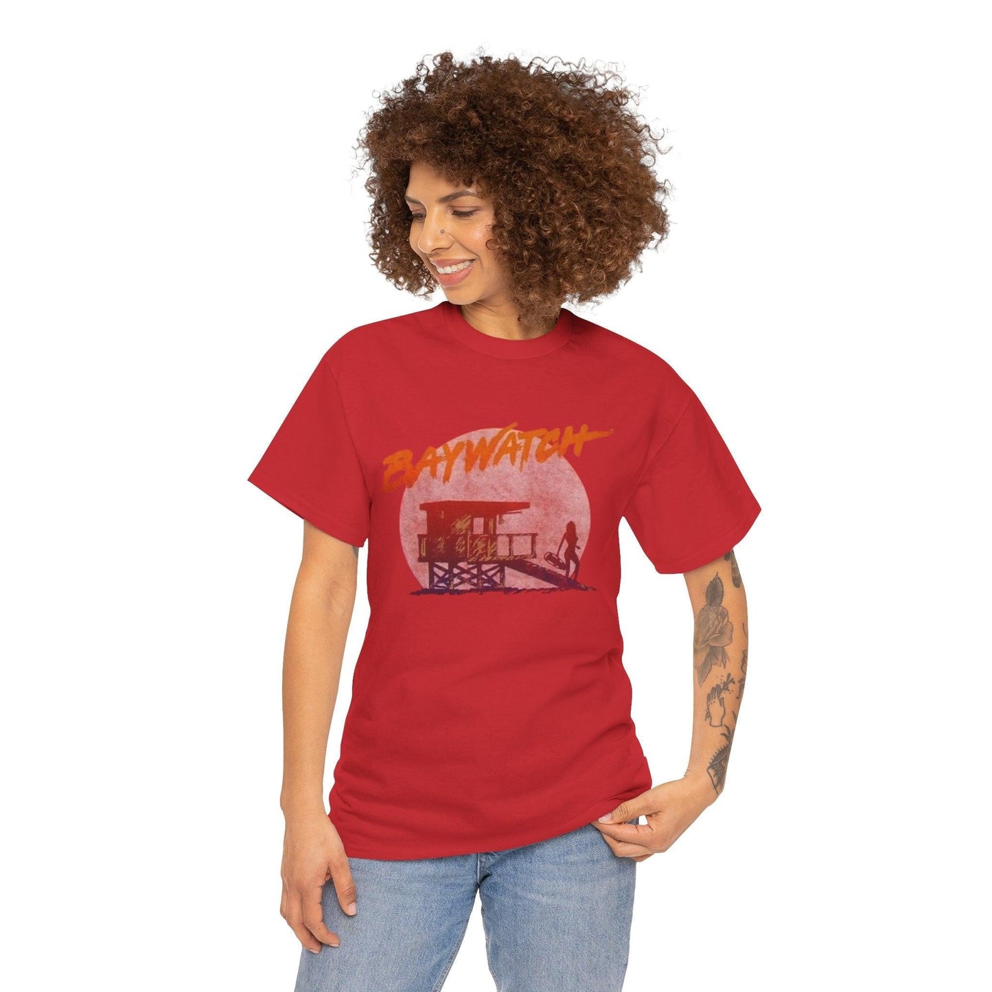 Vintage Baywatch T-Shirt, Retro 90s Lifeguard Sunset Graphic, Oversized Boxy Fit Cotton Tee, Sun-Bleached Aesthetic Streetwear