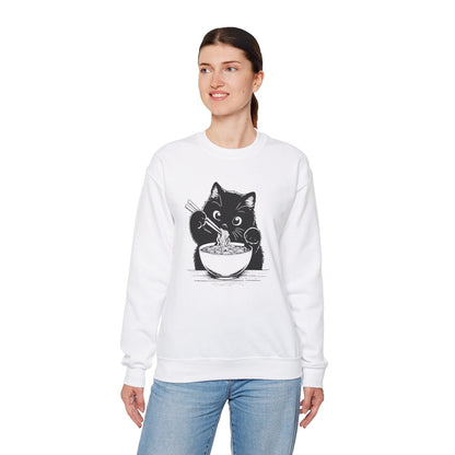 Cute Cat Eating Ramen Sweatshirt, Funny Cat Lover Gift, Cozy Jumper, Kawaii Pullover, Cat Lady Sweatshirt, Japanese Noodle Lover