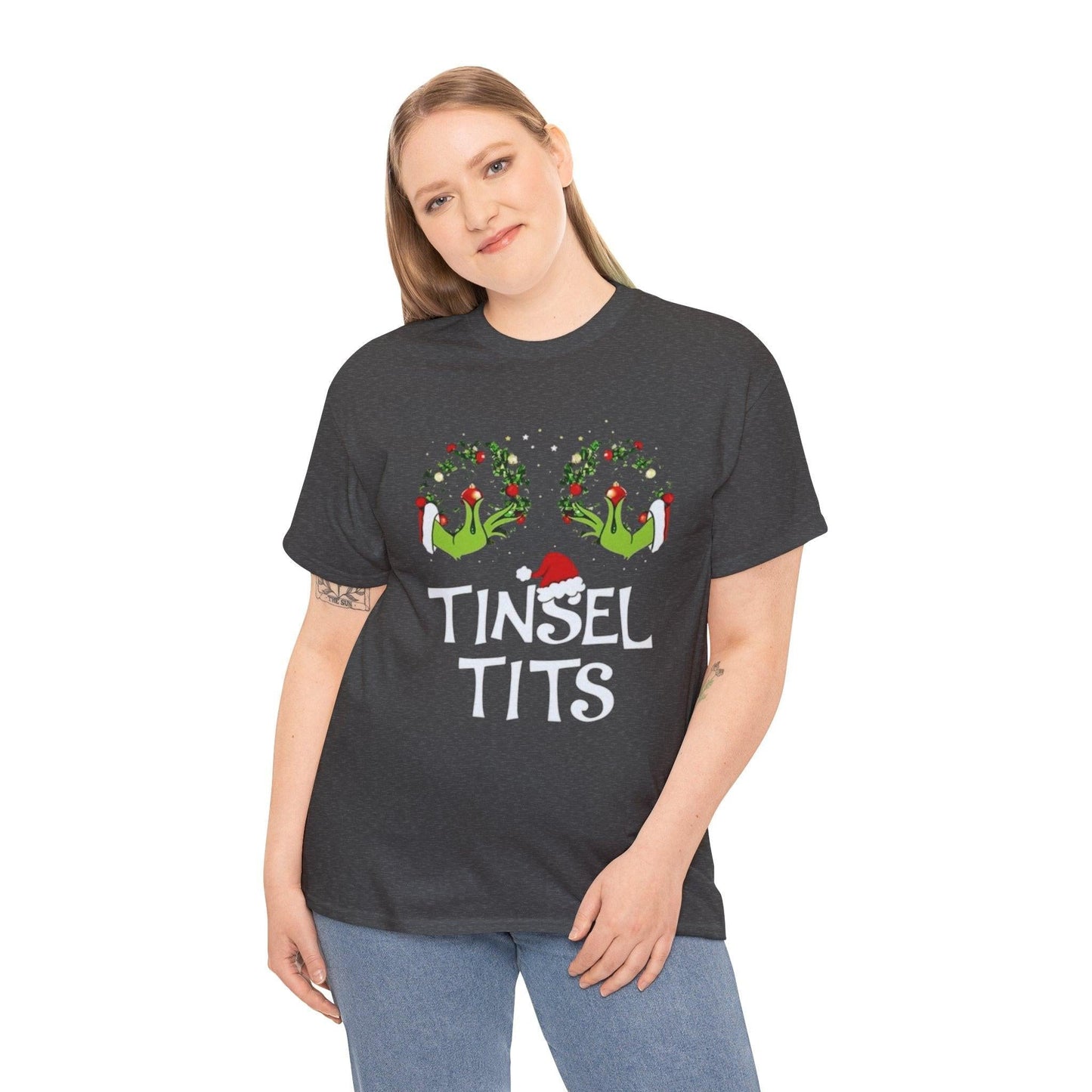 Tinsel Tits Wreath Bra T-Shirt | Funny Christmas Holiday Tee