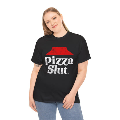 Funny Pizza Slut Unisex Heavy Cotton Tee, Pizza Lover T-Shirt, Foodie Shirt, Humorous Tee, Sarcastic Graphic Tee