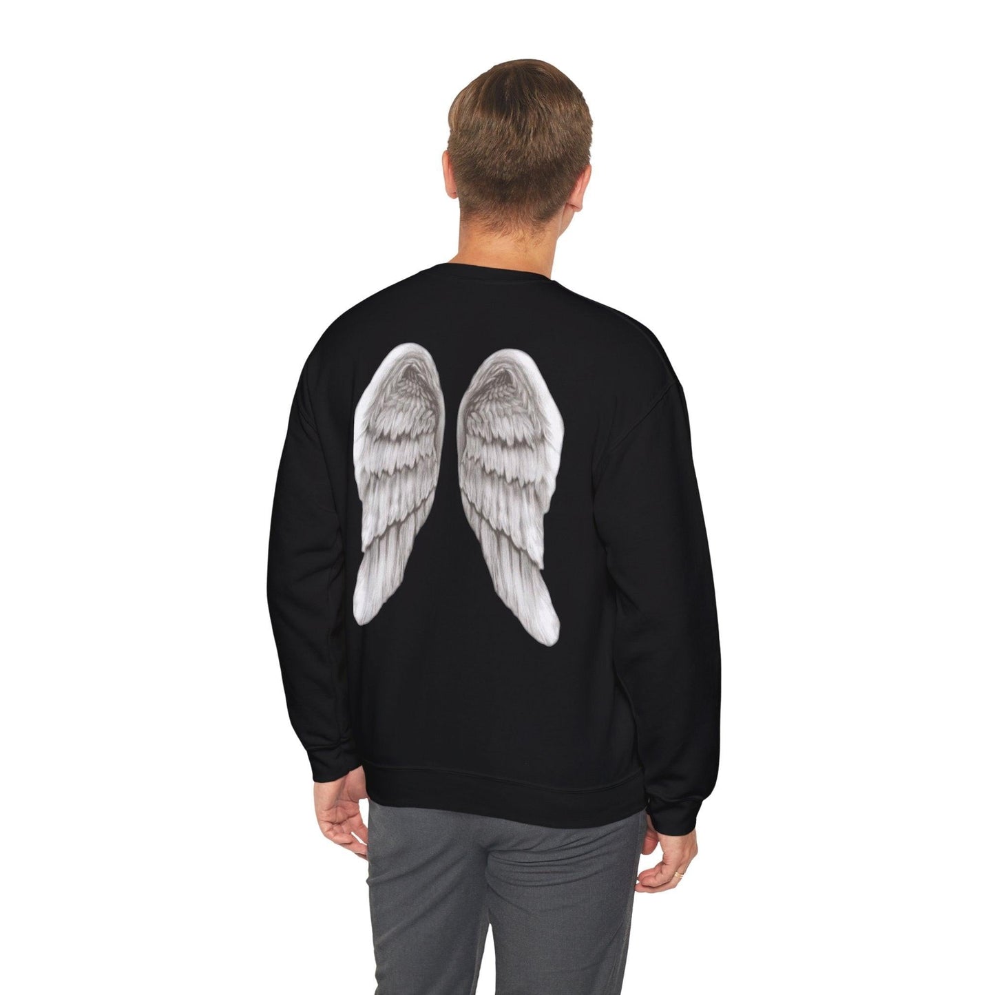 Angel Wings on the Back Sweatshirt, Top with Front 'Angel' Design, Religious Gift for Men and Women, Guardian Angel Apparel, Spiritual