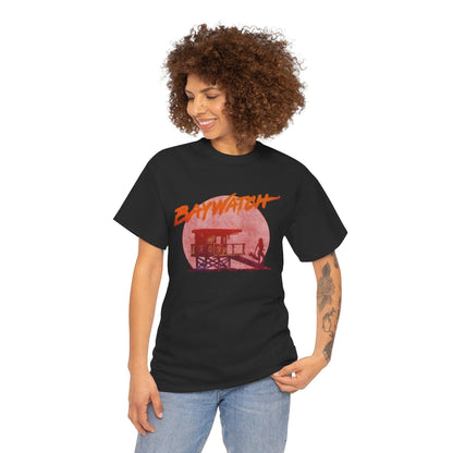 Vintage Baywatch T-Shirt, Retro 90s Lifeguard Sunset Graphic, Oversized Boxy Fit Cotton Tee, Sun-Bleached Aesthetic Streetwear