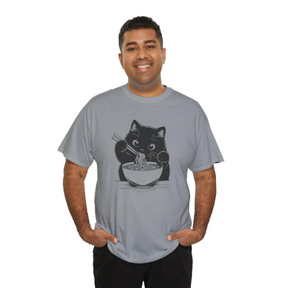 Cute Black Cat Eating Ramen T-Shirt, Cat Lover Tee, Funny Cat Shirt, Kawaii Kitty Top, Unisex Graphic Tee