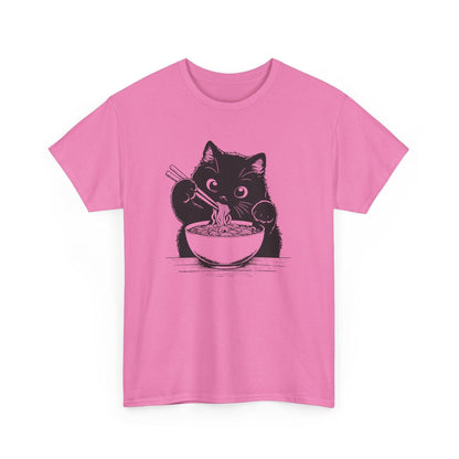 Cute Black Cat Eating Ramen T-Shirt, Cat Lover Tee, Funny Cat Shirt, Kawaii Kitty Top, Unisex Graphic Tee