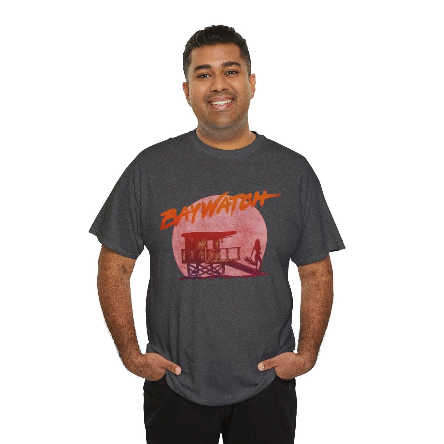 Vintage Baywatch T-Shirt, Retro 90s Lifeguard Sunset Graphic, Oversized Boxy Fit Cotton Tee, Sun-Bleached Aesthetic Streetwear