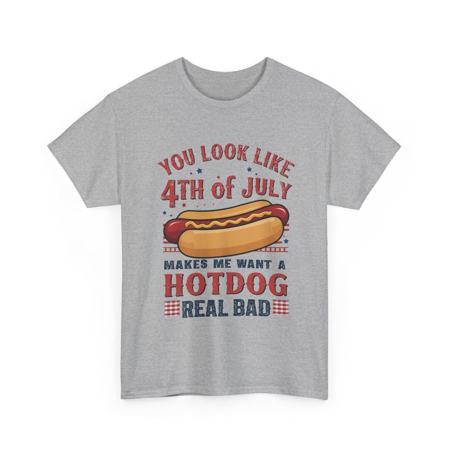 American Flag 4th of July Hotdog Unisex Heavy Cotton Tee - Patriotic Independence Day Shirt, BBQ Graphic Tshirt, USA July Fourth Apparel,