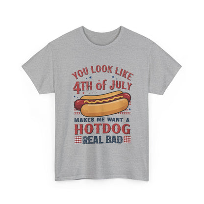 American Flag 4th of July Hotdog Unisex Heavy Cotton Tee - Patriotic Independence Day Shirt, BBQ Graphic Tshirt, USA July Fourth Apparel,