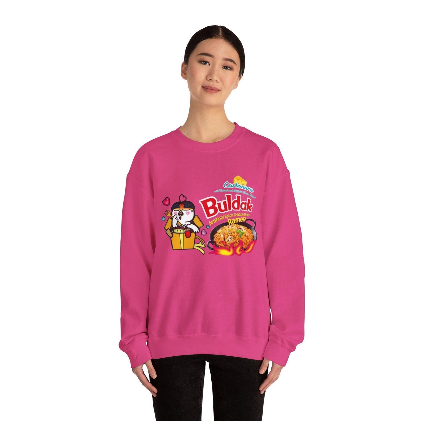 Buldak Ramen Carbonara Sweatshirt, Korean Spicy Noodle Lover Gift, Foodie Apparel, Unisex Crewneck Jumper, Ramen Noodle Fan Shirt