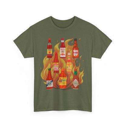 Spicy Hot Sauce Lover's Unisex Heavy Cotton Tee, Funny Hot Sauce Graphic T-Shirt, Foodie Gift, BBQ Party Attire, Casual Wear, Festival Shirt