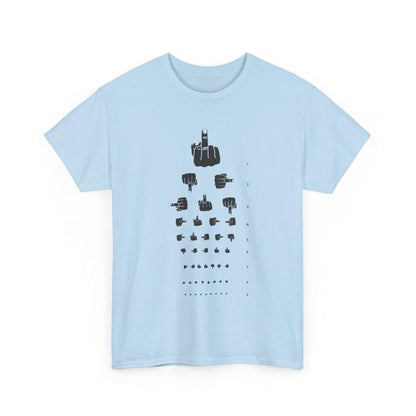 Funny Hand Gesture Eye Chart T-Shirt, Unisex Graphic Tee, Humorous Sight Test Shirt, Sarcastic Vision Exam Top, Hilarious Optometrist Gift