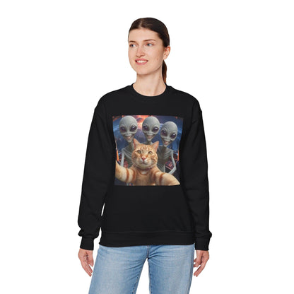 Cat Selfie Space Ship Crewneck Sweatshirt, Funny Cat Lover Gift, Galaxy Cat Graphic Jumper, Cat in Space Shirt, Cat Owner Apparel, Grey Cat