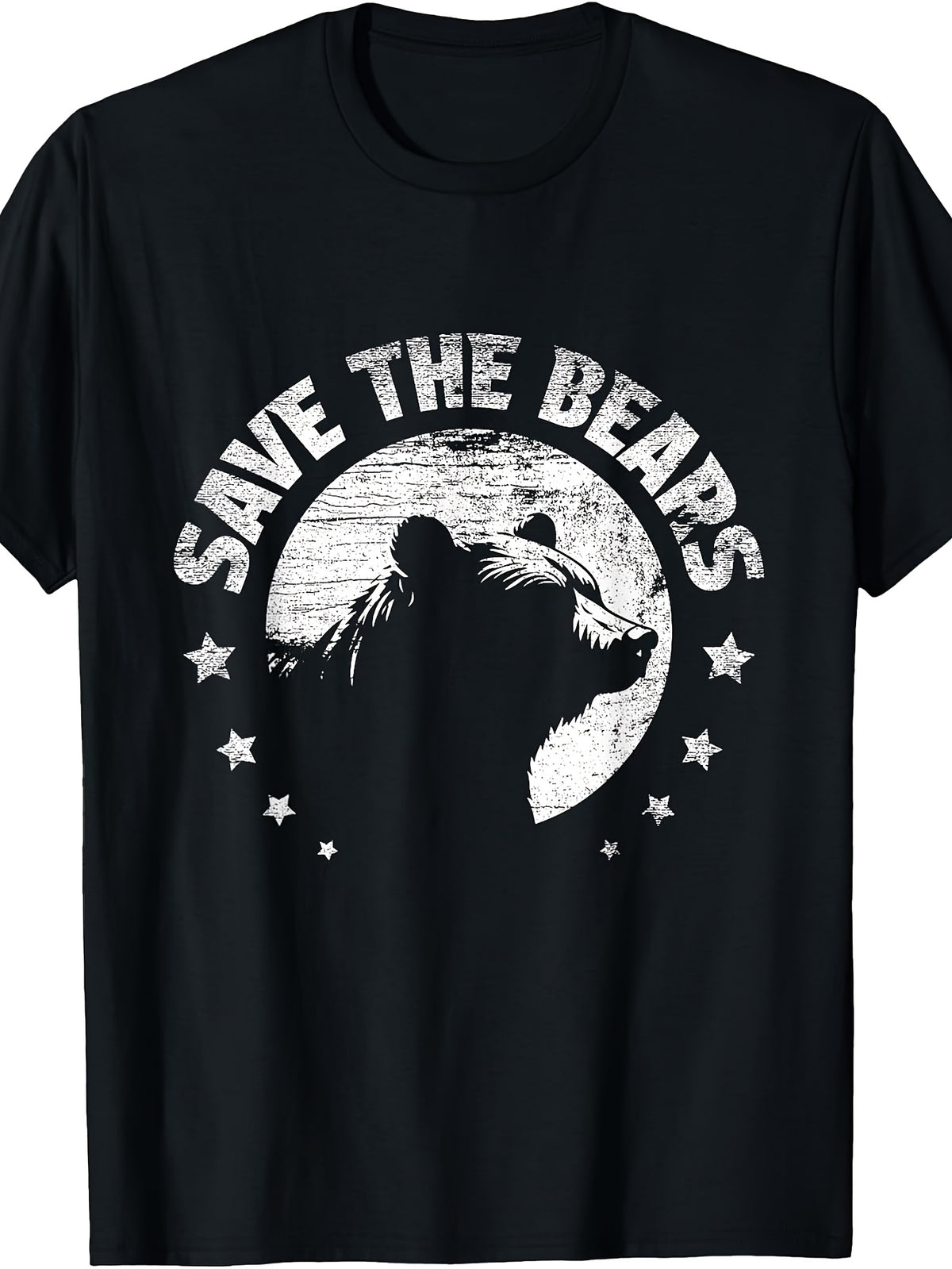 Vintage Retro Style, Men'S And Women'S T-Shirt, Save The Bears Silhouette with Stars Graphic, Casual Summer Outdoor Wear