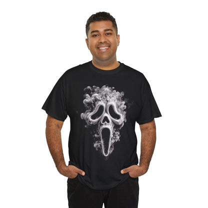 Smoky Ghostface Tee, Halloween Shirt, Spooky Graphic T-Shirt, Unisex Ghost Costume Top, Creepy Smoke Apparel, Horror Movie Lover Gift