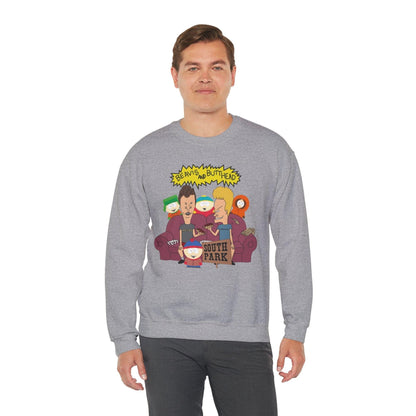 TV Show Mashup Unisex Sweatshirt, Beavis and Butthead meets South Park, Funny Cartoon Crewneck Jumper, Pop Culture Pullover, Retro 90s