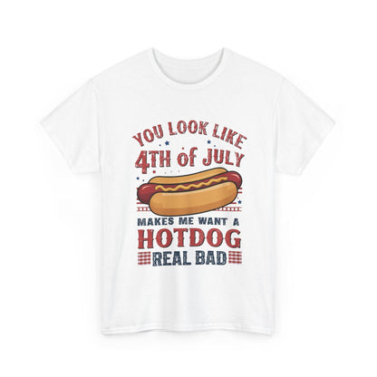 American Flag 4th of July Hotdog Unisex Heavy Cotton Tee - Patriotic Independence Day Shirt, BBQ Graphic Tshirt, USA July Fourth Apparel,
