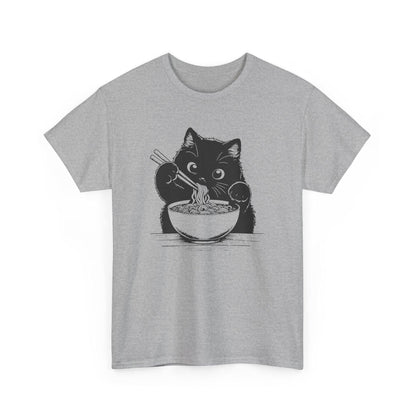 Cute Black Cat Eating Ramen T-Shirt, Cat Lover Tee, Funny Cat Shirt, Kawaii Kitty Top, Unisex Graphic Tee